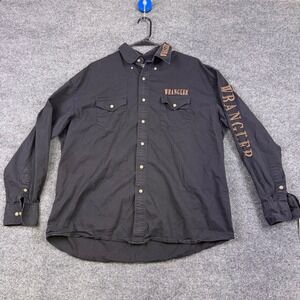 Wrangler Vintage Mens Black Embroidered Western Button Down Shirt XL Cotton